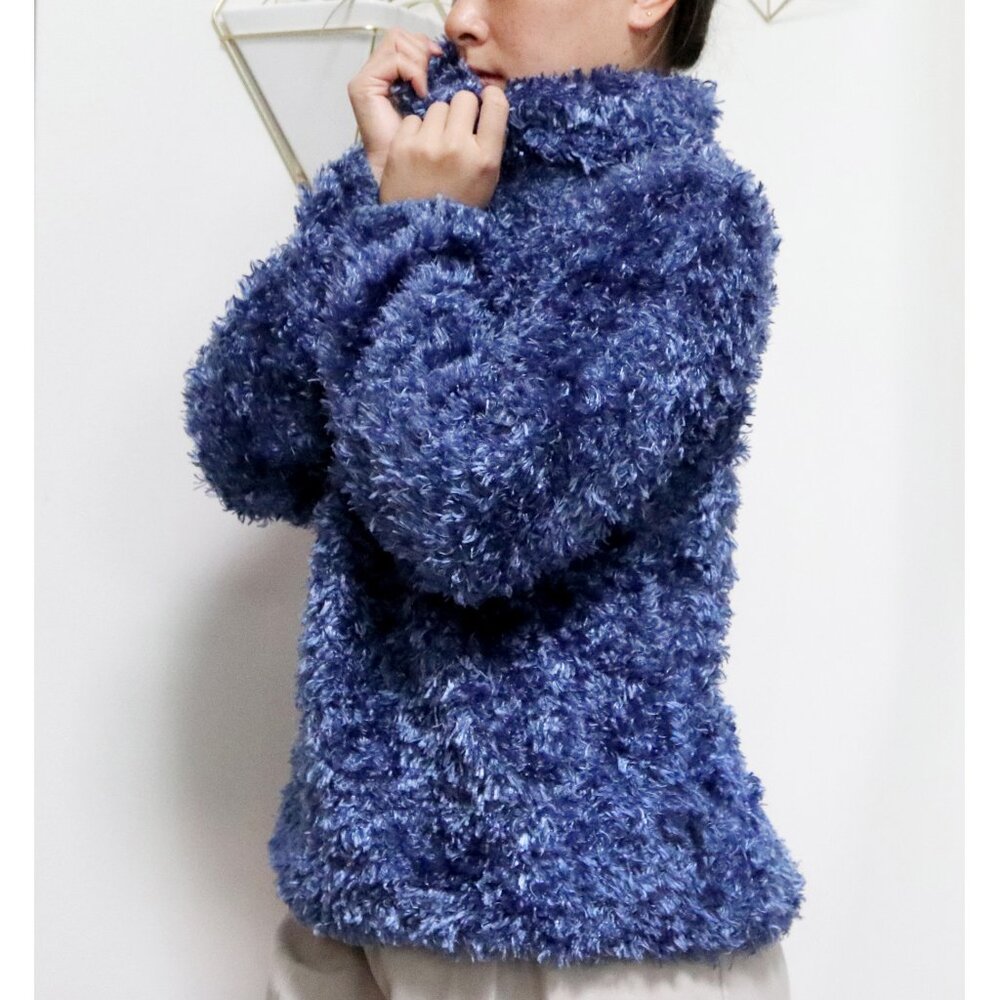 Y2K Periwinkle Blue Big Fuzzy Turtleneck Sweater w/ Slouchy Neck, Chunky Cozy